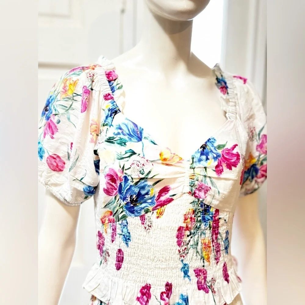 LoveShackFancy 100% Cotton JARRAH Coquette Fun Floral Short Dress Sz Small L#34